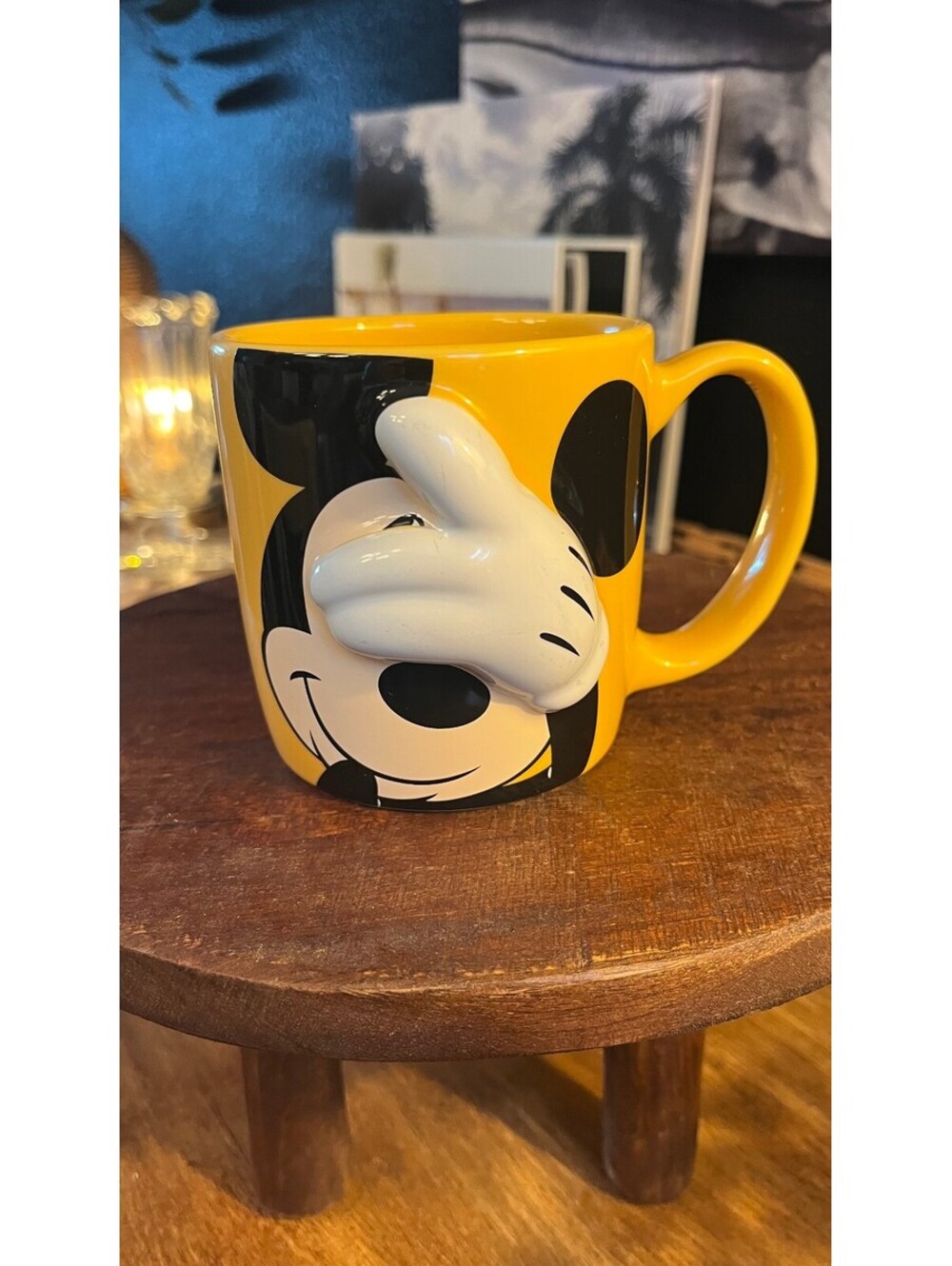 Disney Mickey Mouse Yellow Ceramic Mug with 3D Hand Design